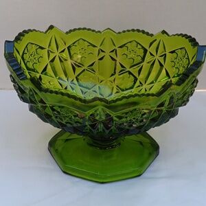 Vintage Kemple Green Glass compote oval